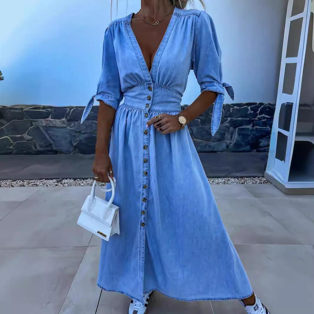 Robe RIVIERA | Longue Boutonnée Style Denim