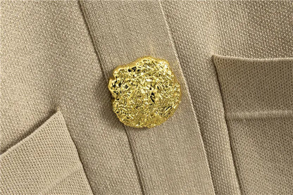 Ensemble HÉRITAGE | Cardigan Maille à Boutons Dorés & Pantalon Large