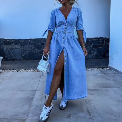 Robe RIVIERA | Longue Boutonnée Style Denim