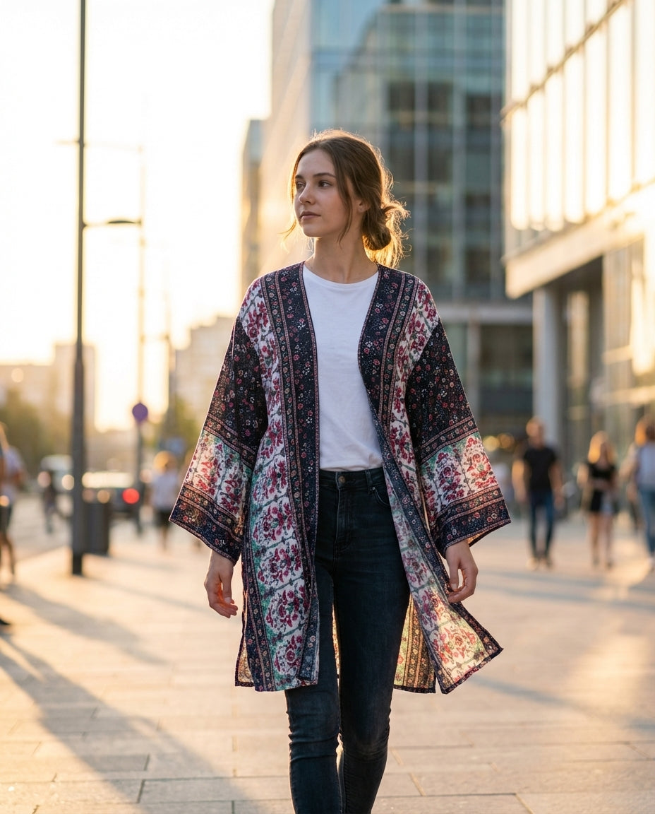 Kimono Cardigan Bohème "Sakura Bloom"