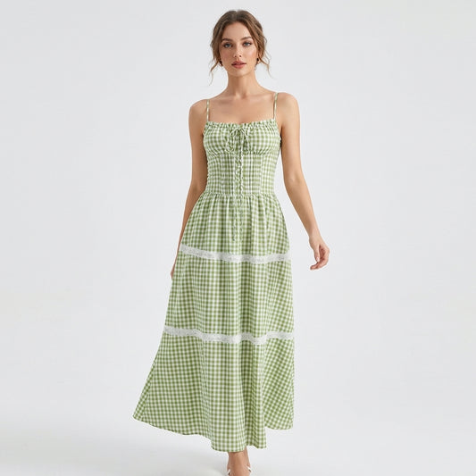 Robe LOUISE | Longue Vichy à Bretelles Nouées