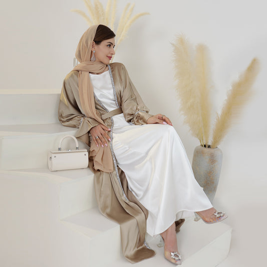 Abaya ALYA | Duo Minimaliste Bicolore Beige & Noir - Coupe Fluide